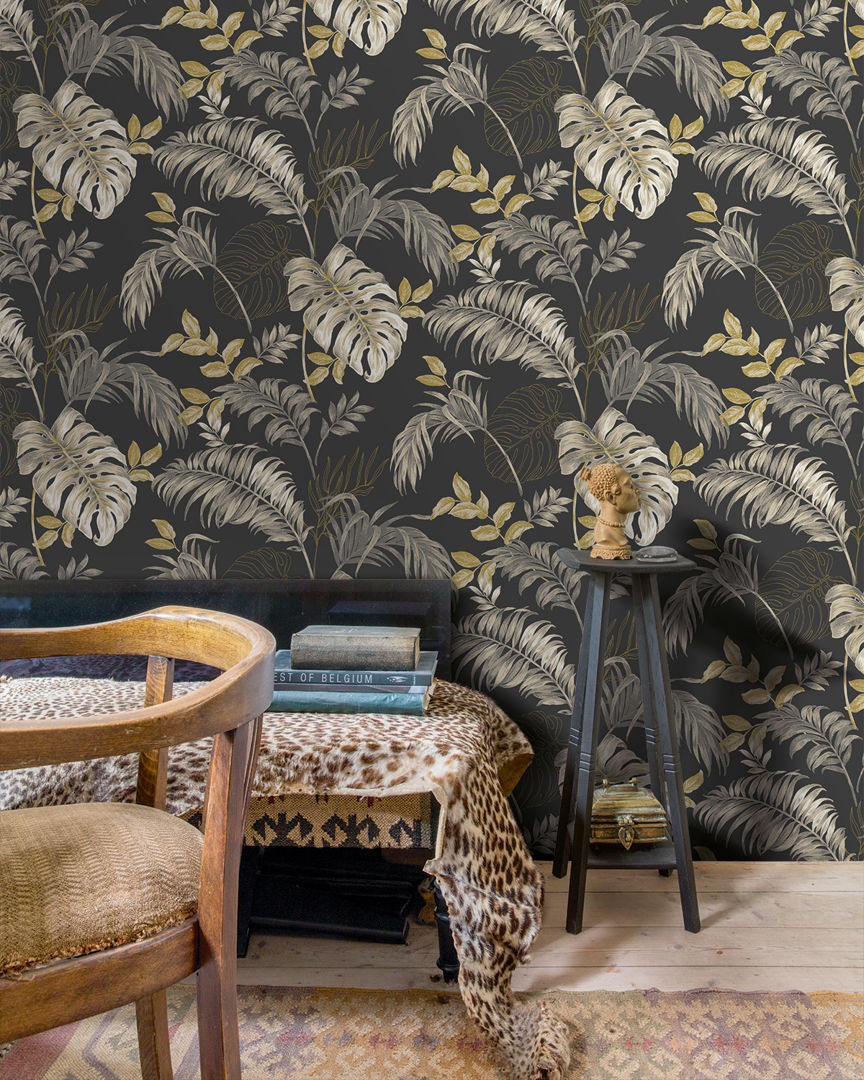 Grandeco Forage Geo Leaf Wallpaper Teal/Gold 156001 